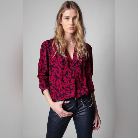 ZADIG‎ & VOLTAIRE Tink Bico Flowers Blouse in Bordeaux - Picture 1 of 13